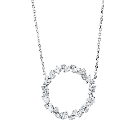 Collier 18 kt WG, mit ZÖ 40 cm + 43 cm, 4 Princ. 0,36 ct, TW-si, 8 Nav. 0,42 ct, TW-si, 5 Tropfen 0,37 ct, TW-si, 11 Brill. 0,23 ct, TW-si