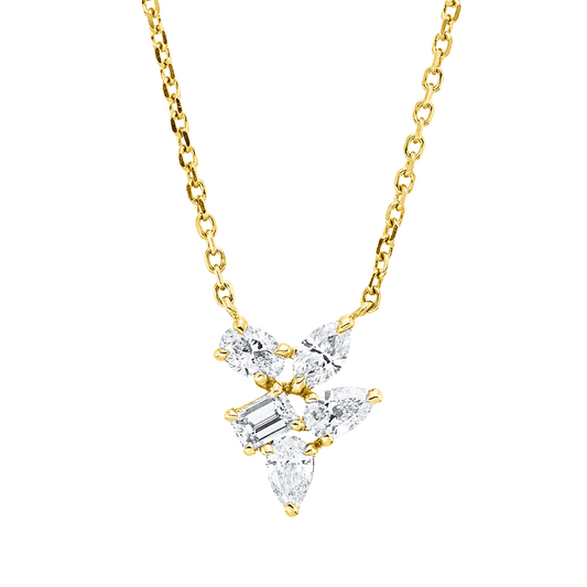 Collier 18 kt GG,mit ZÖ 42 cm, 1 Sm.schliff 0,10ct,1 Oval 0,11ct,2 Tropfen 0,21 ct,1 Nav.0,10ct, TW-si