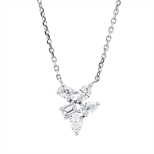 Collier 18 ktWG,mit ZÖ 42 cm,1 Oval 0,09ct, 2 Tropfen 0,22ct,1 Sm.schliff 0,09ct,1 Nav.0,09ct, TW-si