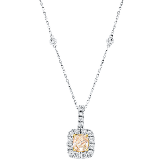 Collier 18 kt WG+GG, IGI600360680, ZÖ 40+43 cm, 19 Br 0,56 ct, TW-si, 1 Cu 1,01 ct, gelb
