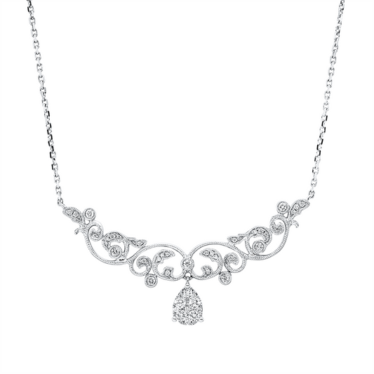 Collier 18 kt WG, mit ZÖ 40 cm + 43 cm, 33 Brill. 0,09 ct, TW-si/pi, 12 Brill. 0,20 ct, TW-si/pi