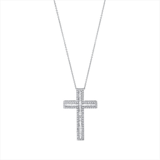 Collier 18 kt WG, mit ZÖ 45,7 cm + 48,2 cm, 45 Bag. 0,82 ct, TW-si, 90 Brill. 0,44 ct, TW-si