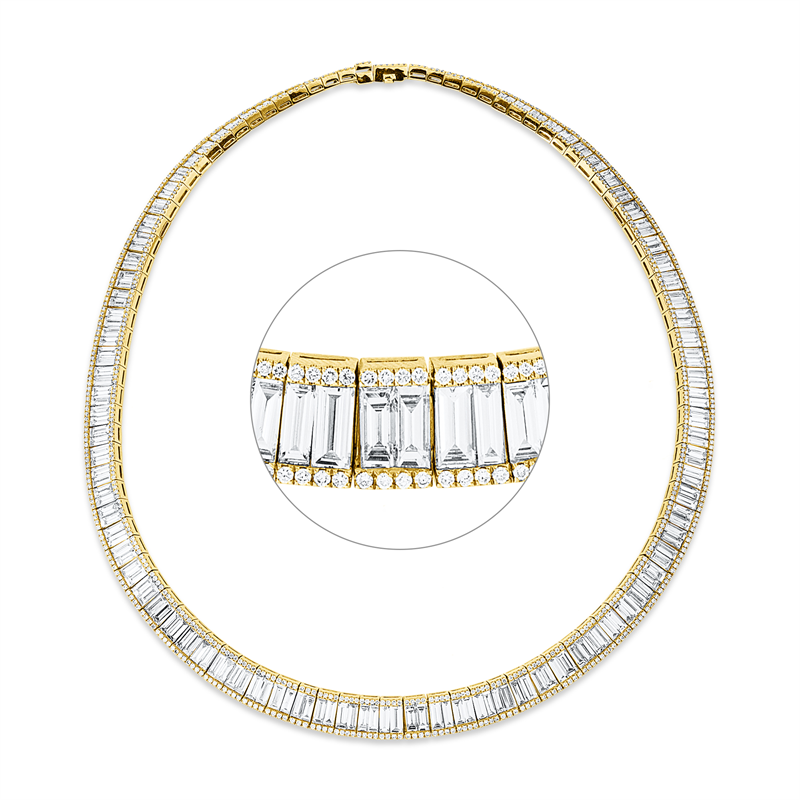 Collier 18 kt GG, 194 Bag. 29,87 ct, TW-vsi, 718 Brill. 3,82 ct, TW-vsi