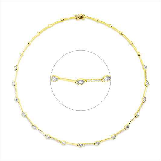Collier 14 kt GG, 15 Tropfen 3,13 ct, TW-si, 48 Brill. 0,47 ct, TW-si