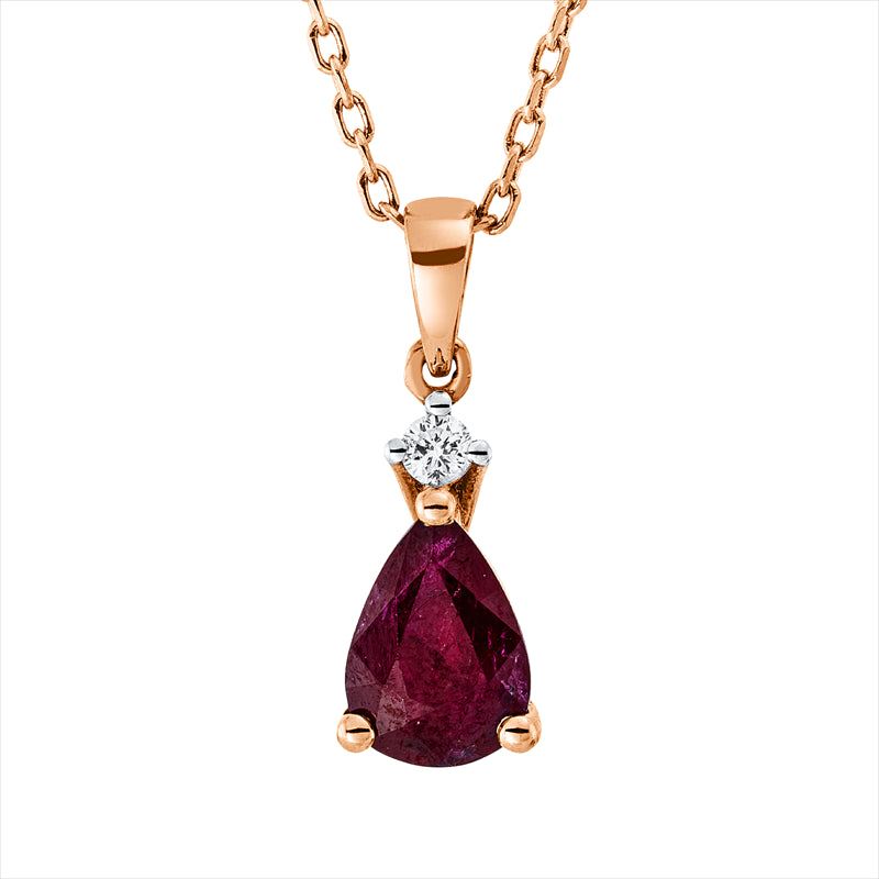 Collier 18 kt RG, mit Öse, 2 Brill. 0,03 ct, F-si, 1 Rubin 0,80 ct rot