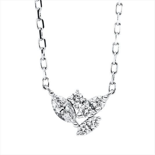 Collier 18 kt WG, mit ZÖ 40 cm + 43 cm, 1 Nav. 0,11 ct, TW-si, 5 Brill. 0,10 ct, TW-si