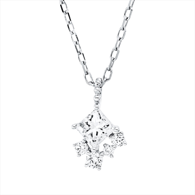 Collier 18 kt WG, mit ZÖ 40 cm + 43 cm, 1 Princ. 0,32 ct, TW-si, 4 Brill. 0,09 ct, TW-si
