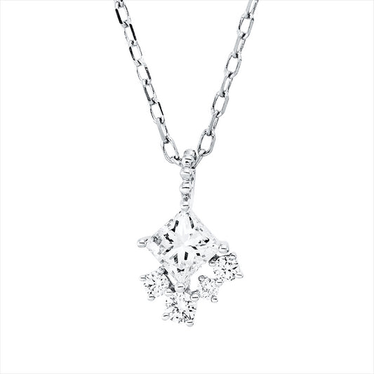 Collier 18 kt WG, mit ZÖ 40 cm + 43 cm, 1 Princ. 0,32 ct, TW-si, 4 Brill. 0,09 ct, TW-si
