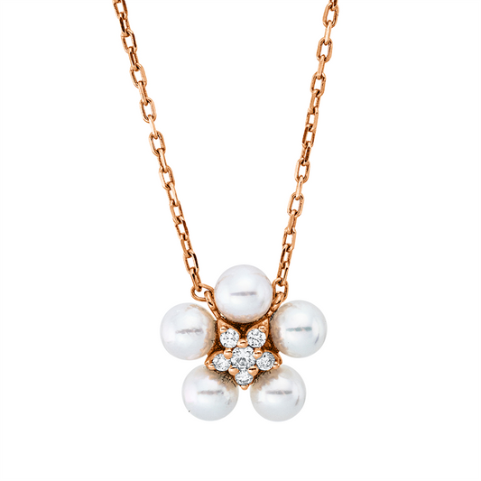 Collier 18 kt RG, 8 Brill. 0,22 ct, F-vsi, 4 Akoya weiß 3,5 mm