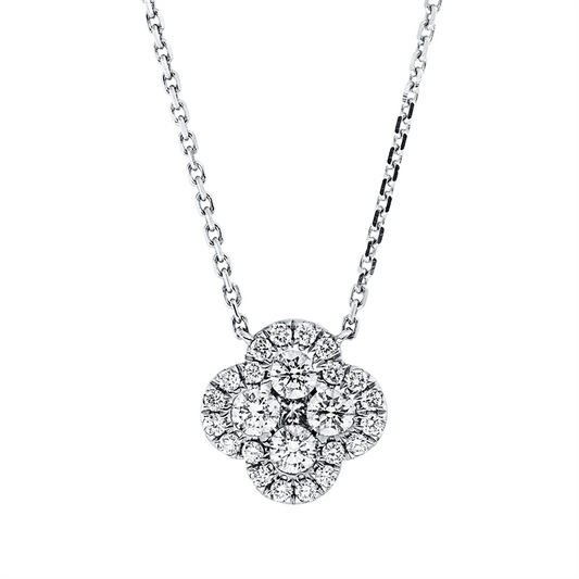 Collier 18 kt WG, mit ZÖ 40 cm + 43 cm, 4 Brill. 0,37 ct, 1 Princ. 0,04 ct, 20 Brill. 0,19 ct, TW-si