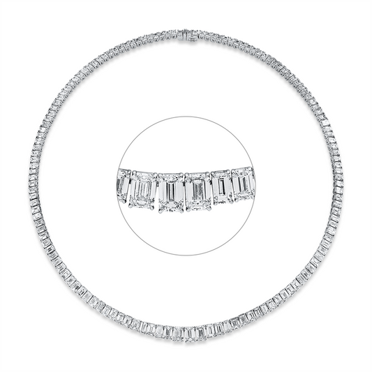 Collier 18 kt WG, GIA6485783438, 11 Sm.schliff 4,92 ct, F-vvs/vs, 127 Sm.schliff 21,67 ct, F-vvs/vs