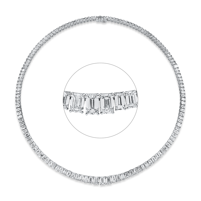 Collier 18 kt WG, GIA6485783438, 11 Sm.schliff 4,92 ct, F-vvs/vs, 127 Sm.schliff 21,67 ct, F-vvs/vs