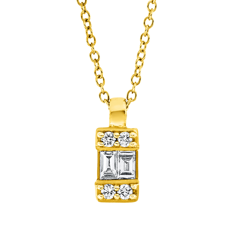 Collier 18 kt GG, mit ZÖ 40 cm, 2 Bag. 0,07 ct, TW-vsi, 4 Brill. 0,03 ct, TW-si