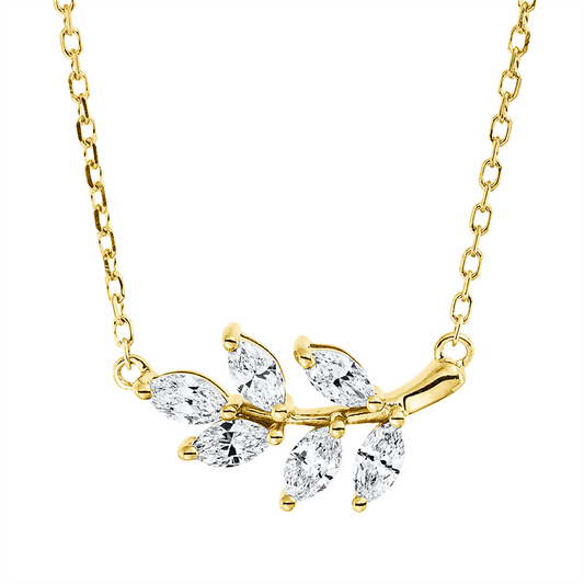 Collier 18 kt GG, mit ZÖ 40 cm, 6 Nav. 0,35 ct, TW-vsi