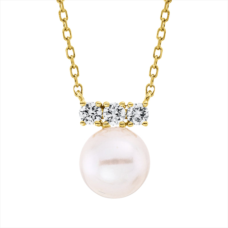 Collier 18 kt GG, mit ZÖ 40 cm, 3 Brill. 0,14 ct, TW-si, 1 ZP weiß 7,1 mm