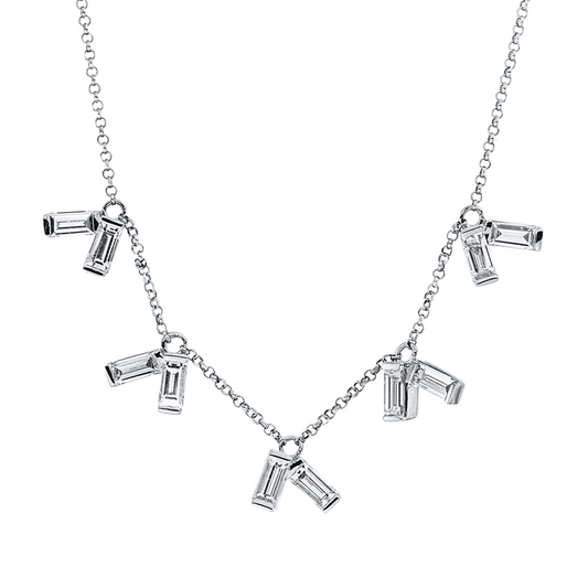 Collier 18 kt WG, mit ZÖ 38,1+40,6 cm, 10 Bag. 1,01 ct, TW-si