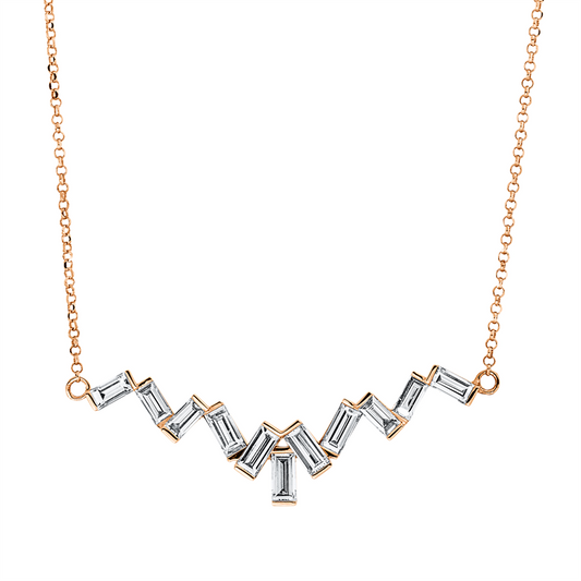 Collier 18 kt RG, Fassung rhodiniert, 38+40 cm, 11 Bag. 0,89 ct, TW-si