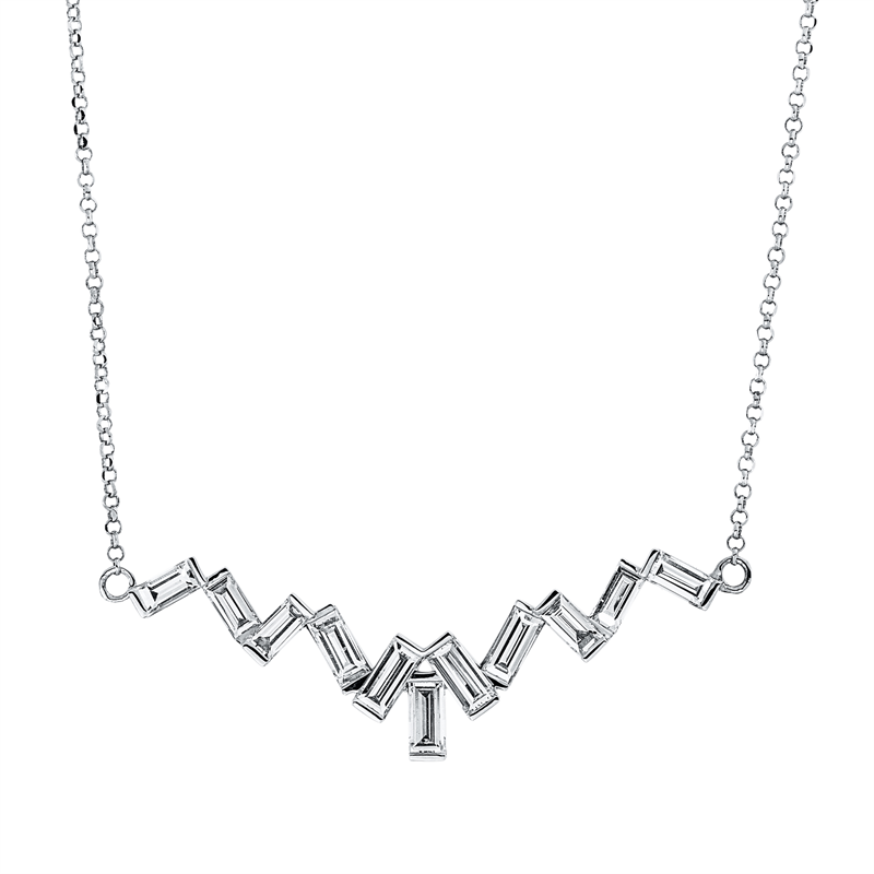 Collier 18 kt WG, mit ZÖ 40,6 + 43,1 cm, 11 Bag. 0,93 ct, TW-si