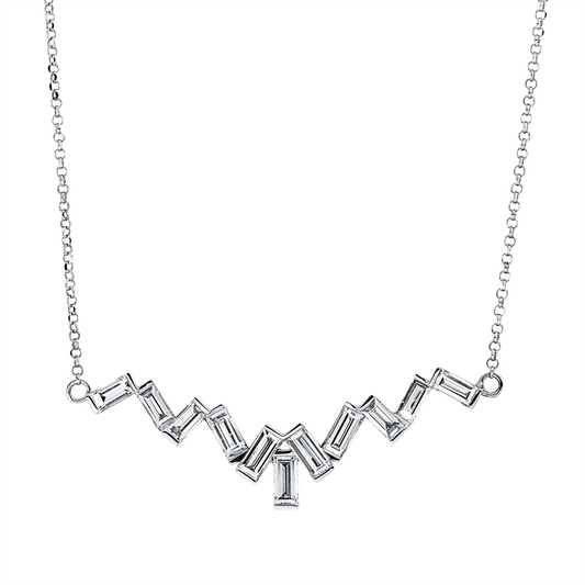 Collier 18 kt WG, mit ZÖ 40,6 + 43,1 cm, 11 Bag. 0,93 ct, TW-si