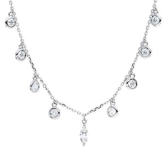 Collier 18 kt WG, 1 Nav. 0,16 ct, TW-vsi, 10 Brill. 0,55 ct, TW-si