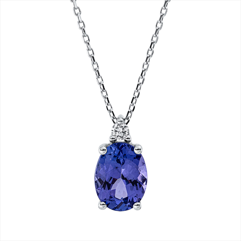 Collier 18 kt WG, 1 Brill. 0,04 ct, F-si, 1 Tansanit 1,28 ct blau