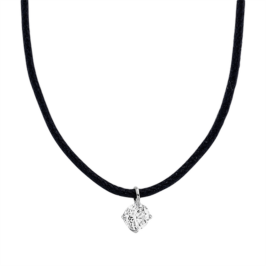 Collier 18 kt WG, schwarzes cord, 1 Brill. 0,16 ct, TW-si