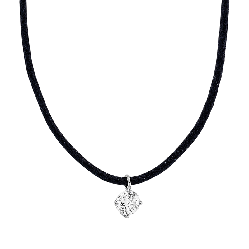 Collier 18 kt WG, schwarzes cord, 1 Brill. 0,16 ct, TW-si
