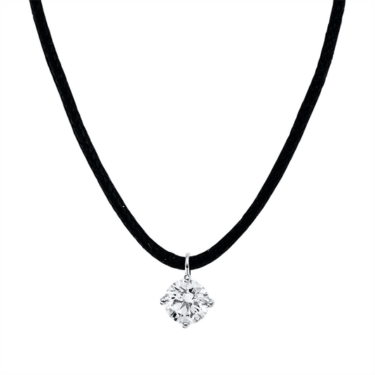 Collier 18 kt WG, schwarzes cord, 1 Brill. 0,24 ct, TW-si