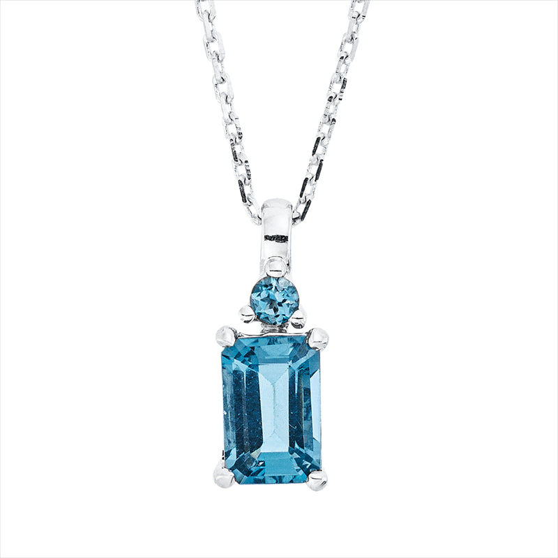 Collier 18 kt WG, mit ZÖ 42 cm, 1 Topas 0,60 ct Lond. blue, 1 Topas 0,05 ct Lond. blue