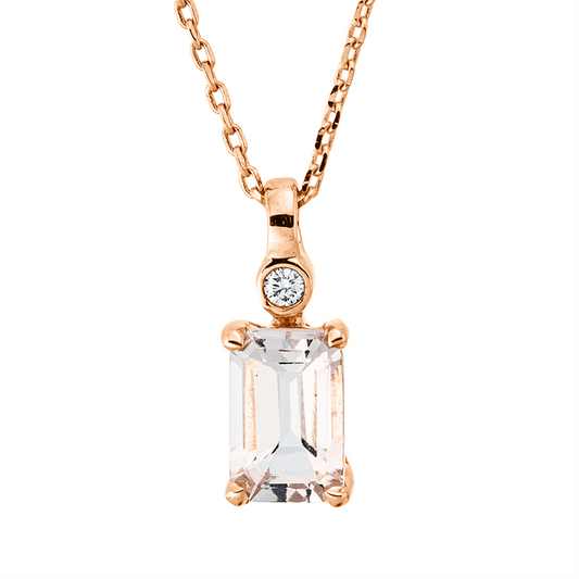 Collier 18 kt RG, mit ZÖ 42 cm, 1 Brill. 0,01 ct, TW-si, 1 Morganit 0,54 ct