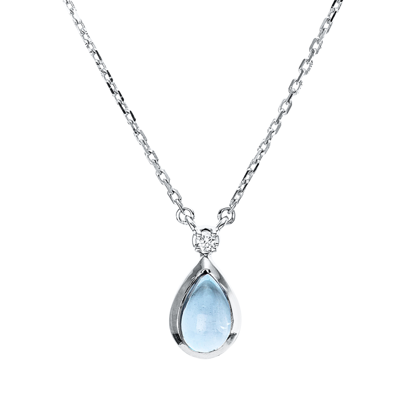 Collier 18 kt WG, mit ZÖ 42 cm, 1 Brill. 0,01 ct, TW-si, 1 Topas 0,40 ct blau
