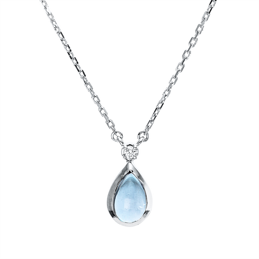 Collier 18 kt WG, mit ZÖ 42 cm, 1 Brill. 0,01 ct, TW-si, 1 Topas 0,40 ct blau
