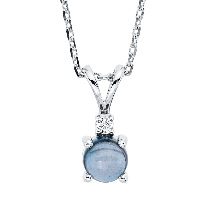 Collier 18 kt WG, mit ZÖ 42 cm, 1 Brill. 0,01 ct, TW-si, 1 Topas 0,41 ct Lond. blue