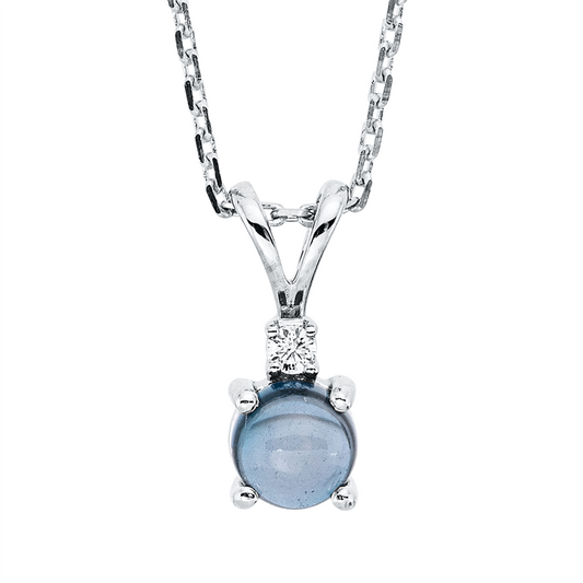 Collier 18 kt WG, mit ZÖ 42 cm, 1 Brill. 0,01 ct, TW-si, 1 Topas 0,41 ct Lond. blue