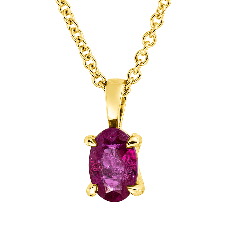 Collier 18 kt GG, mit ZÖ 42 cm, 1 Rubin 0,58 ct rot