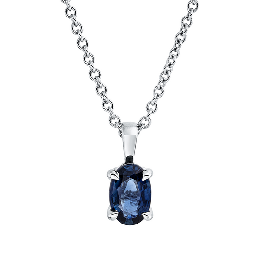 Collier 18 kt WG, mit ZÖ 42 cm, 1 Saphir 0,53 ct blau