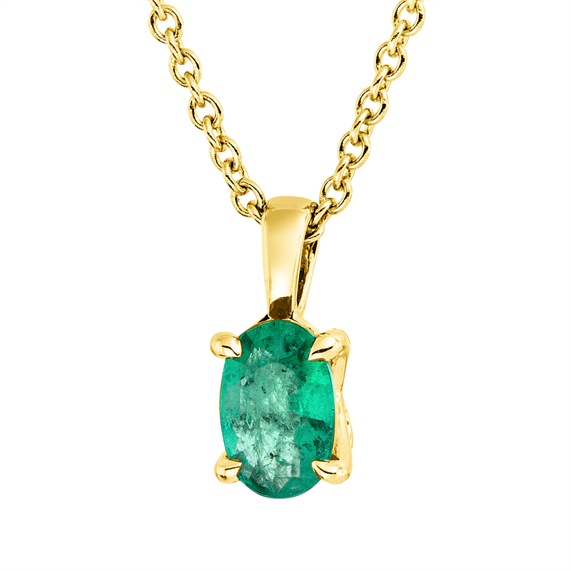 Collier 18 kt GG, mit ZÖ 42 cm, 1 Smaragd 0,48 ct grün