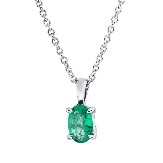 Collier 18 kt WG, mit ZÖ 42 cm, 1 Smaragd 0,40 ct grün