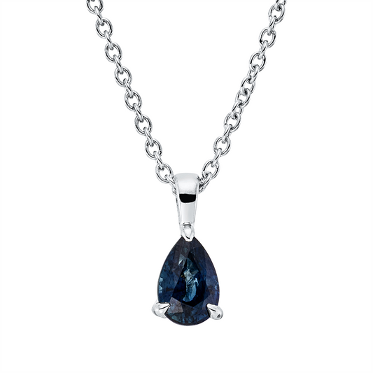 Collier 18 kt WG, mit ZÖ 42 cm, 1 Saphir 0,53 ct blau
