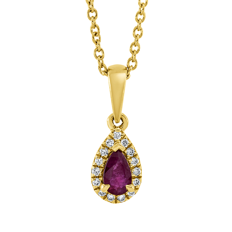 Collier 18 kt GG, mit ZÖ 42 cm, 15 Brill. 0,06 ct, TW-si, 1 Rubin 0,26 ct rot