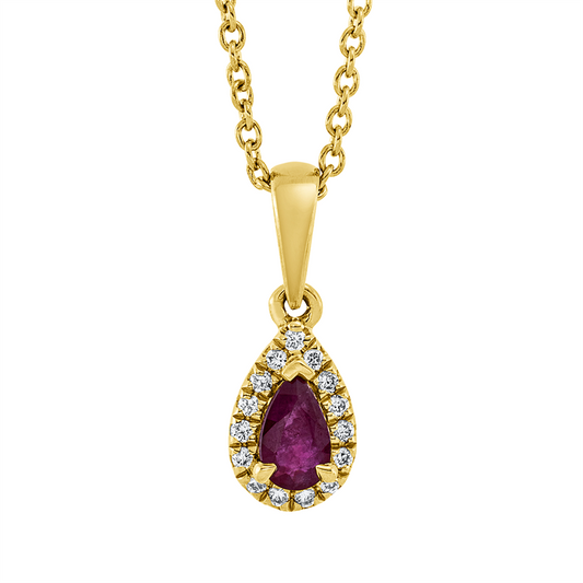 Collier 18 kt GG, mit ZÖ 42 cm, 15 Brill. 0,06 ct, TW-si, 1 Rubin 0,26 ct rot