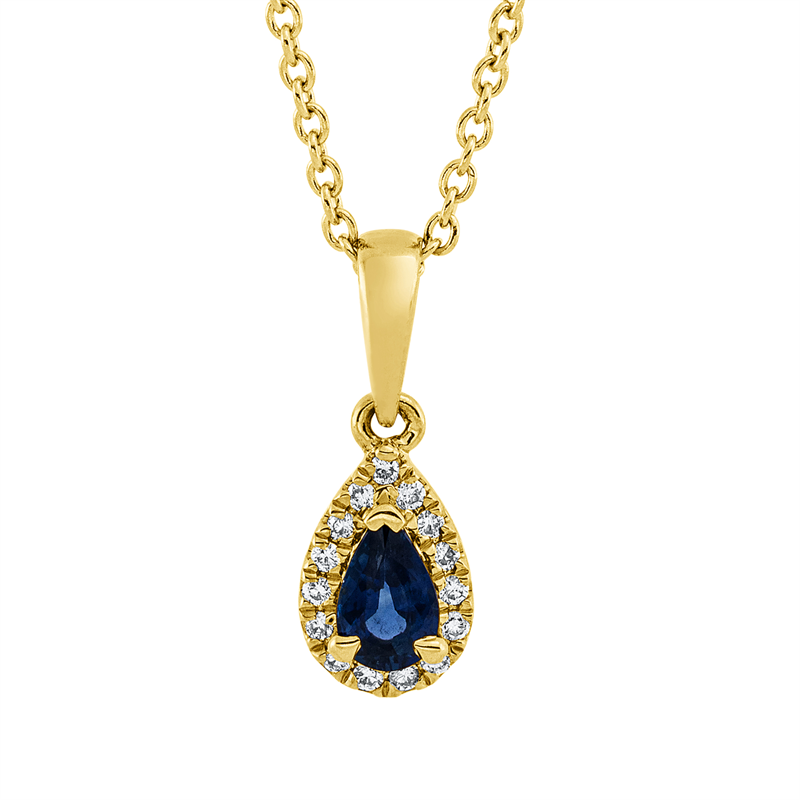 Collier 18 kt GG, mit ZÖ 42 cm, 15 Brill. 0,06 ct, TW-si, 1 Saphir 0,24 ct blau