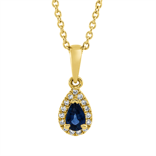 Collier 18 kt GG, mit ZÖ 42 cm, 15 Brill. 0,06 ct, TW-si, 1 Saphir 0,24 ct blau