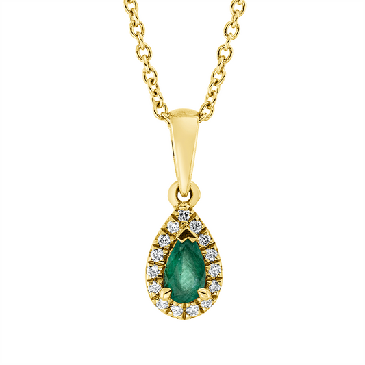 Collier 18 kt GG, mit ZÖ 42 cm, 15 Brill. 0,06 ct, TW-si, 1 Smaragd 0,18 ct grün