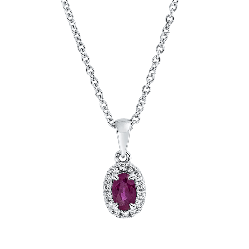 Collier 18 kt WG, mit ZÖ 42 cm, 14 Brill. 0,07 ct, TW-si, 1 Rubin 0,30 ct rot