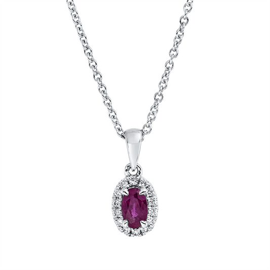 Collier 18 kt WG, mit ZÖ 42 cm, 14 Brill. 0,07 ct, TW-si, 1 Rubin 0,30 ct rot