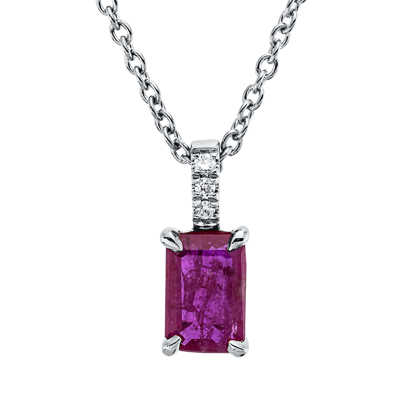 Collier 18 kt WG, mit ZÖ 42 cm, 3 Brill. 0,02 ct, TW-si, 1 Rubin 0,71 ct rot