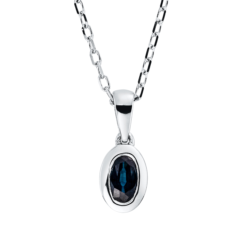 Collier 18 kt WG, mit ZÖ 42 cm, 1 Saphir 0,32 ct blau