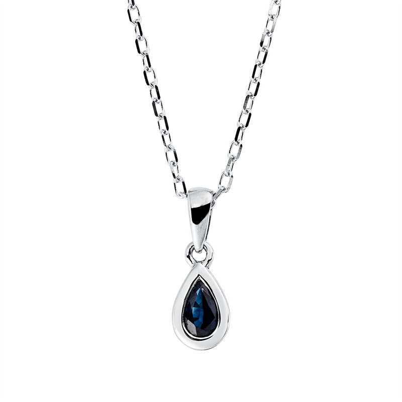 Collier 18 kt WG, mit ZÖ 42 cm, 1 Saphir 0,24 ct blau