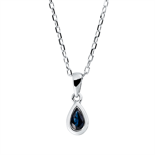 Collier 18 kt WG, mit ZÖ 42 cm, 1 Saphir 0,24 ct blau